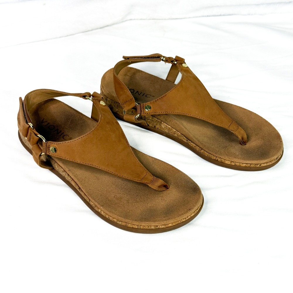 Vionic Kirra II Leather Thong Sandals Tan Orthotic Comfort Women's‎ 6.5